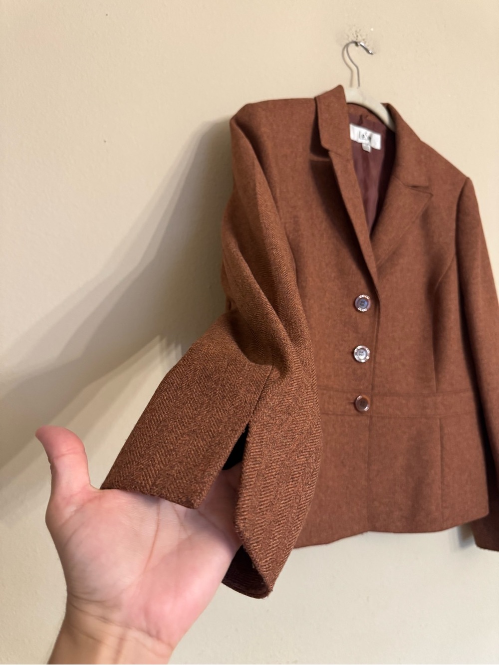 Le Suit Womens Skirt Blazer Suit Sz 14 Rust Terracota Brown Harringbone Business - Picture 8 of 16